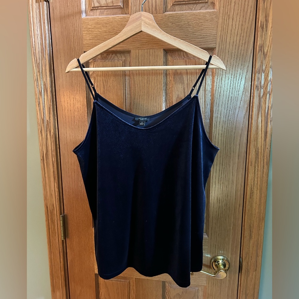 Ann Taylor Velour Navy Blue Camisole in Large Petite